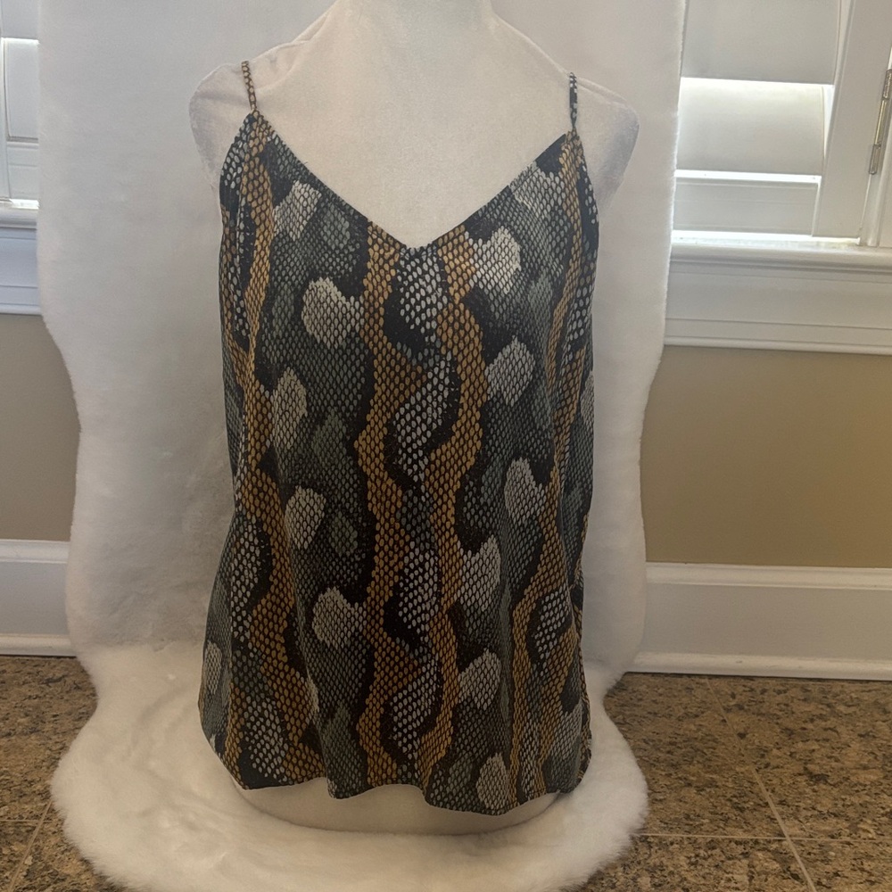 Equipment Snake-Print V-Neck Cami - Black, Brown & Cream